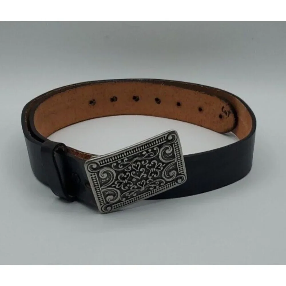 Krazy Cow Women's Black Leather Belt with Silver (Brighton Like) Buckle  Size XL